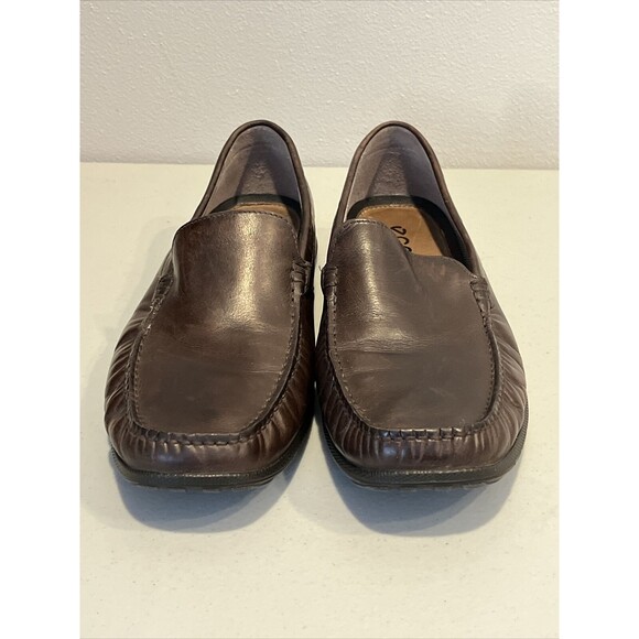 Ecco Mens Classic Driving Moc Toe Loafers Brown Leather Size 45 EU - 10 US EUC - Picture 1 of 16